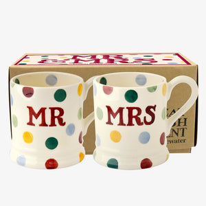 Polka Dot Mr & Mrs 2 1/2 Pint Mugs